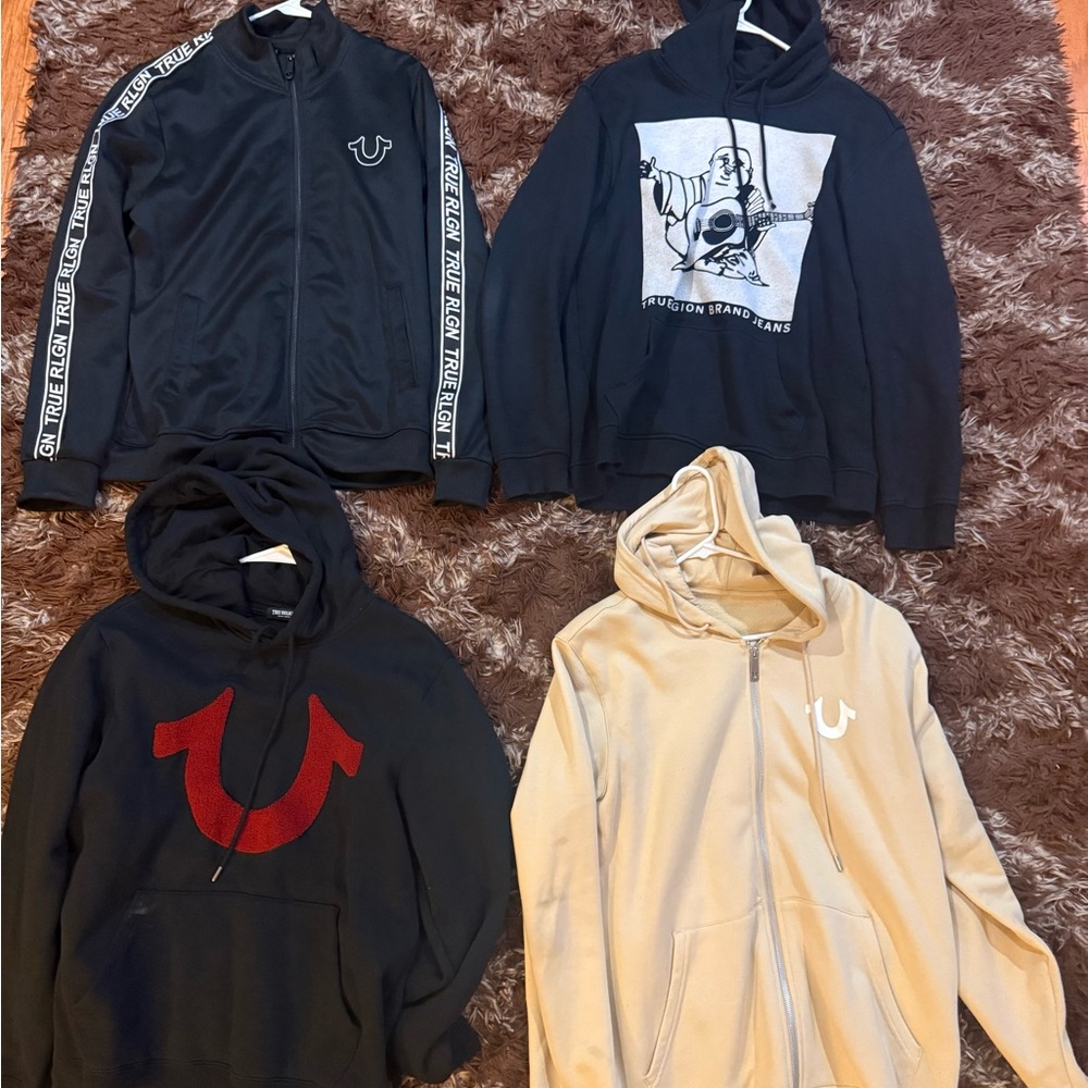 4 Used men’s True religion hoodies, size medium